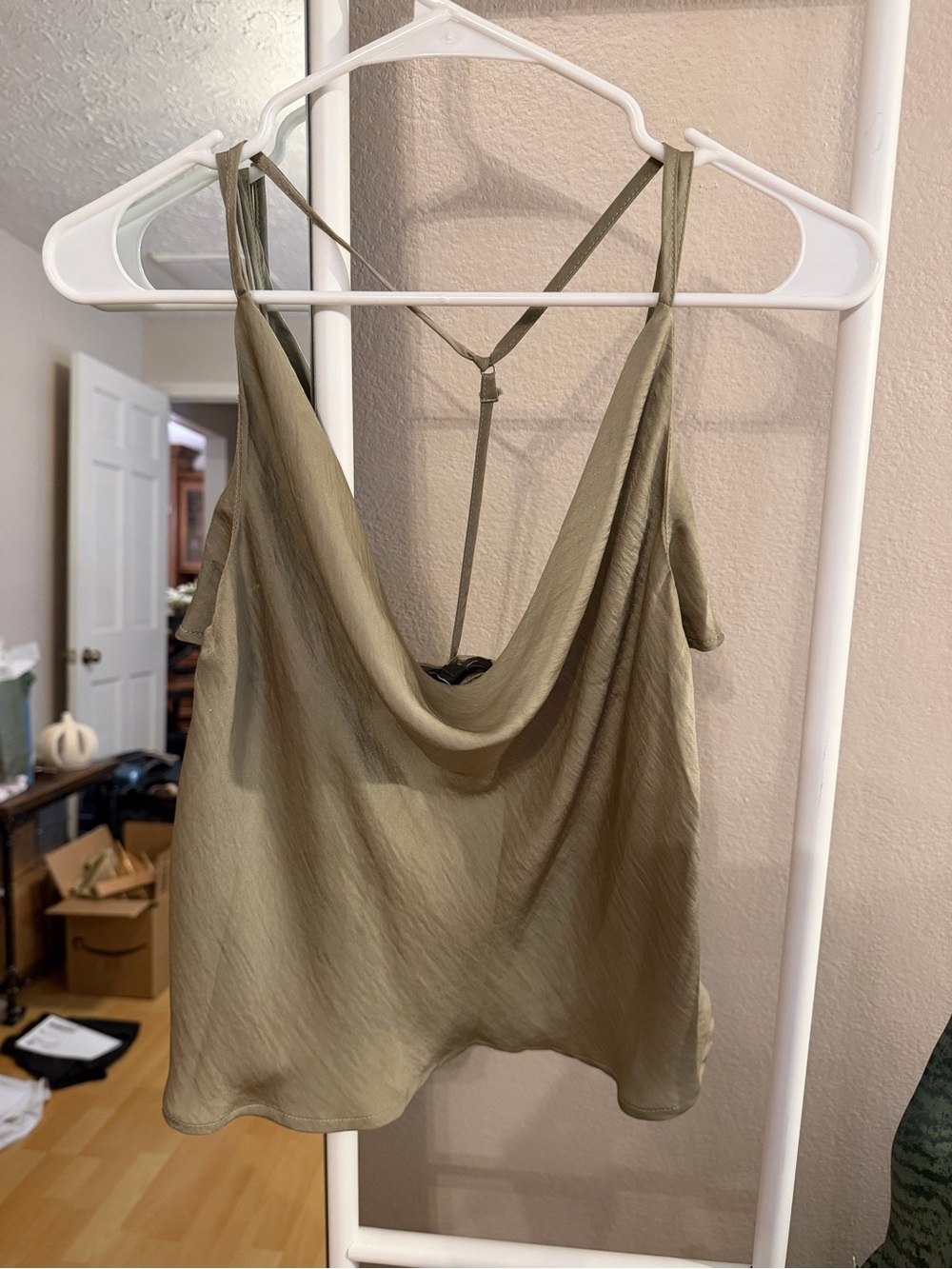 Lulu's Olive Green Satin Cowl-Back Tank